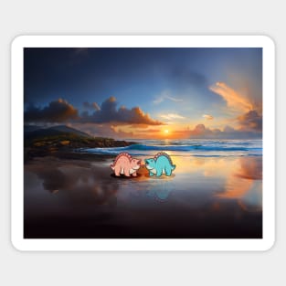 Couple Stegosaurus,  beach, Dino lovers, Dinosaur Sticker